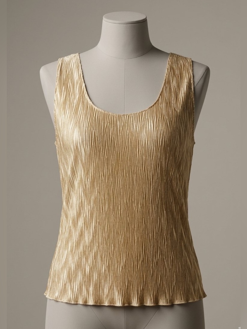 Vintage LAIL Liquid Gold Pleated Sleeveless Party Top Large Y2K